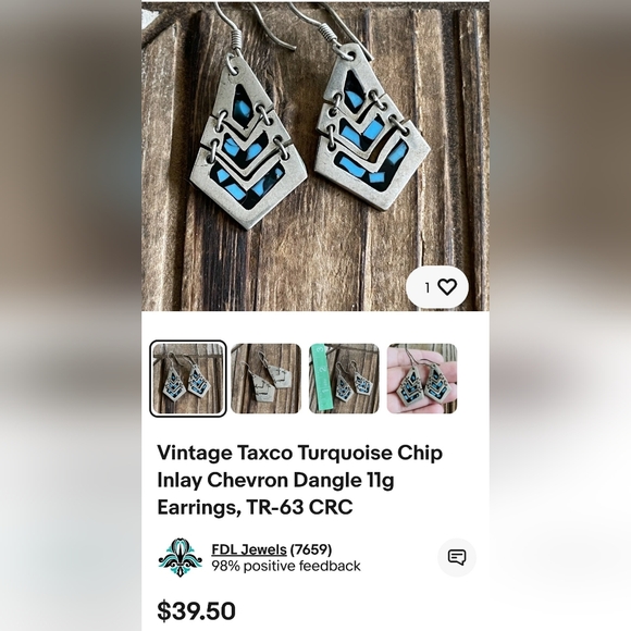 Vintage Silver 925 Taxco Chevron Inlaidearrings - Picture 2 of 3